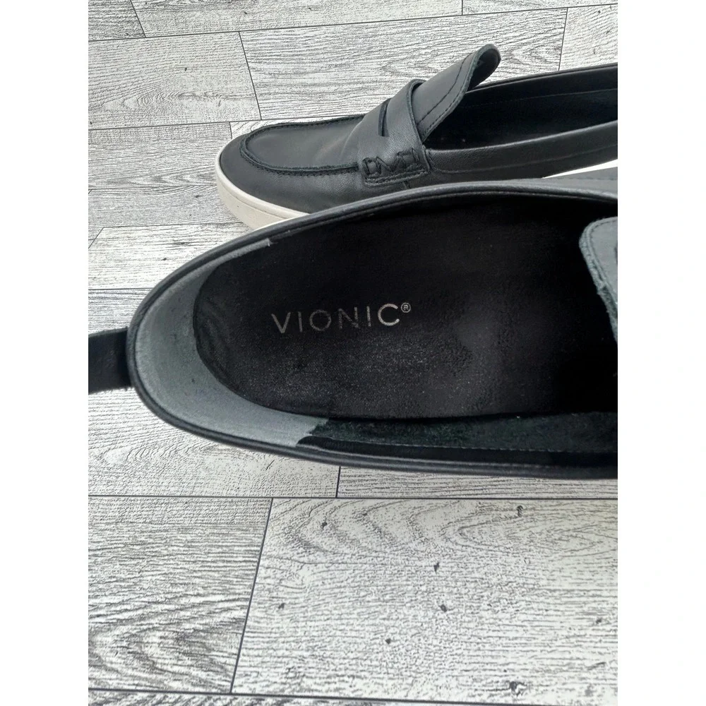 Vionic Uptown Black Leather Penny Loafer Lug Sole Platform‎ Sneakers Women Sz 10